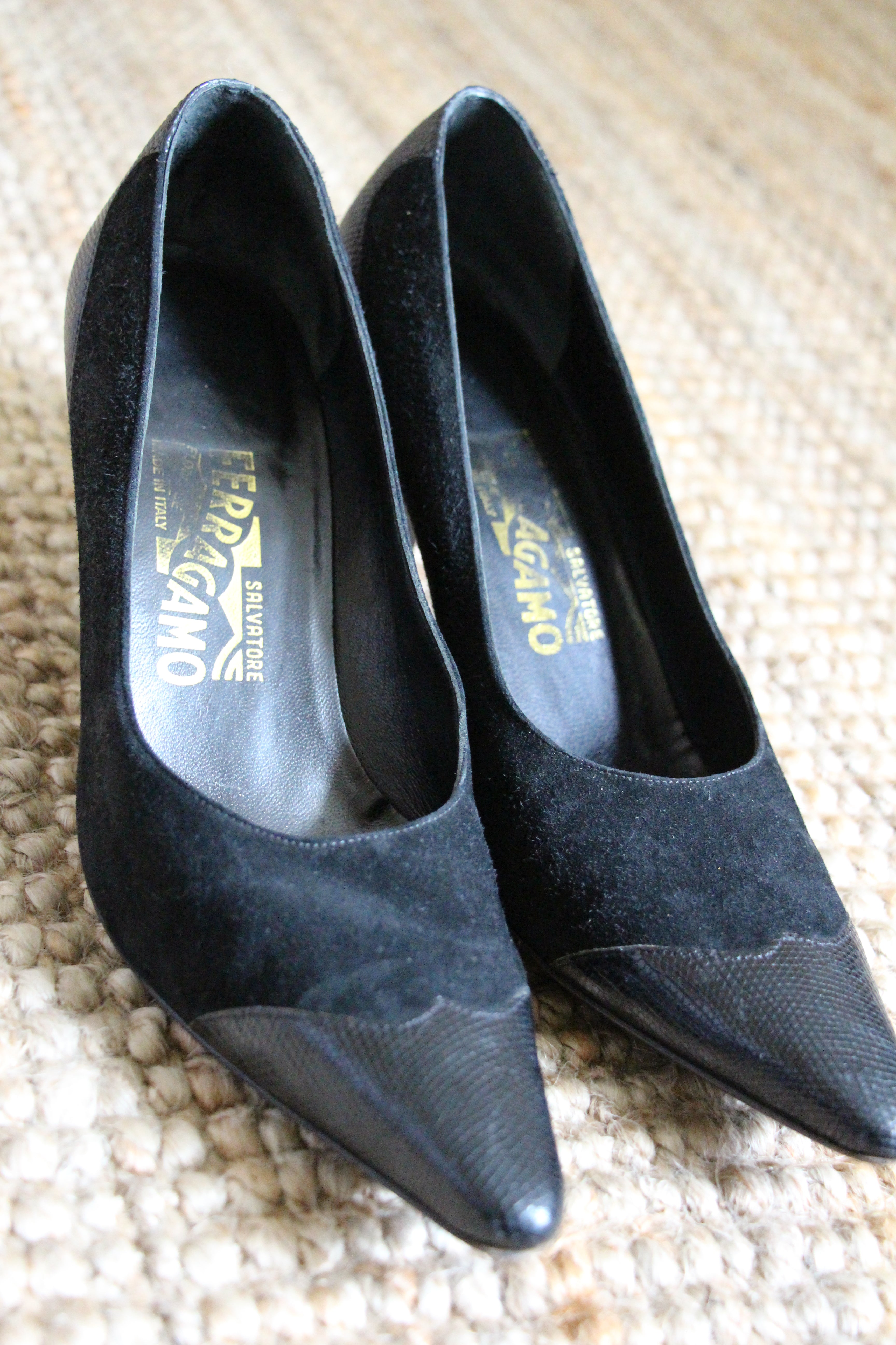 Salvatore Ferragamo Black Suede Heels