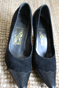 Salvatore Ferragamo Black Suede Heels